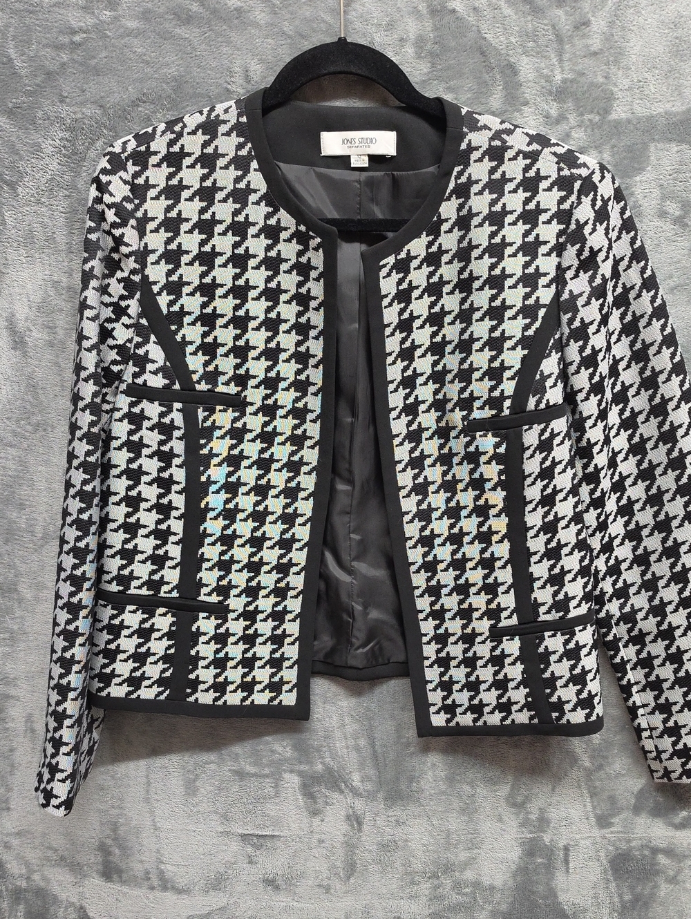 Jones Studio Black & White Houndstooth Collarless Blazer sz 12